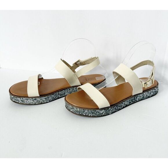 J Crew Flatform Sandals White And Glitter Ankle Strap Vintage Champagne 9.5 - Picture 12 of 16